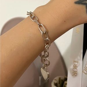 925 Silver Bracelet Link Chain Heart Charm Heart Bracelet Vintage Antique Lock